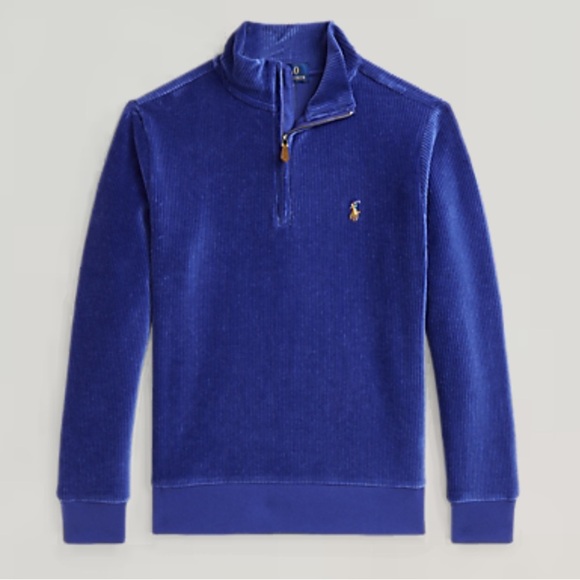 POLO RALPH LAUREN Boys Knit Corduroy Quarter-Zip Pullover Blue Sz 10-12 NWT - Picture 8 of 8